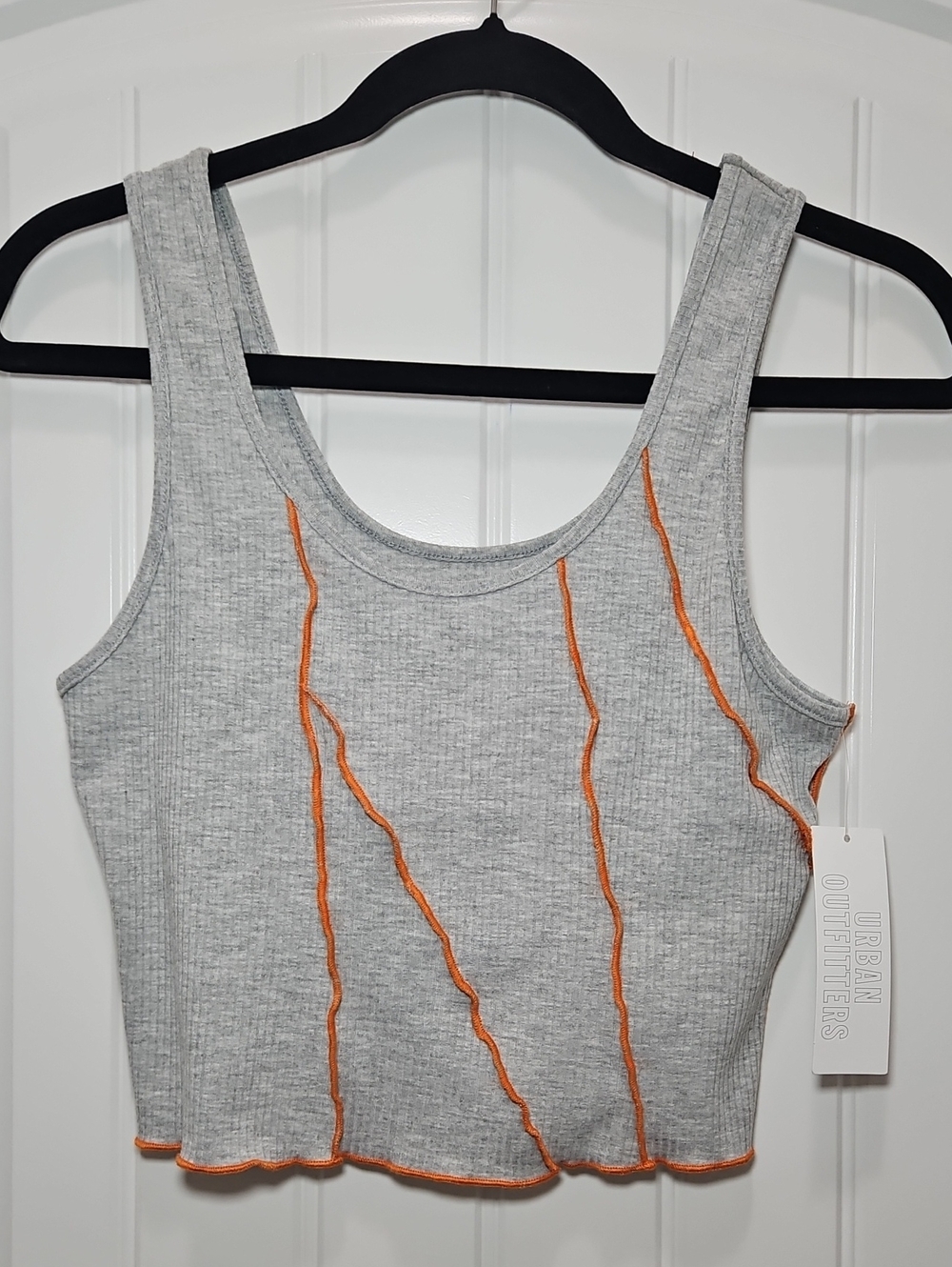 Urban Outfitters Gray Ribbed Cropped Tank Orange Contrast Seams New Medium